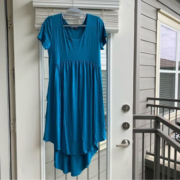 Basic USA Hi-Low Umbrella Hem Crew Neck T-Shirt Pocket Short Sleeve Medium Dress - Picture 2 of 6